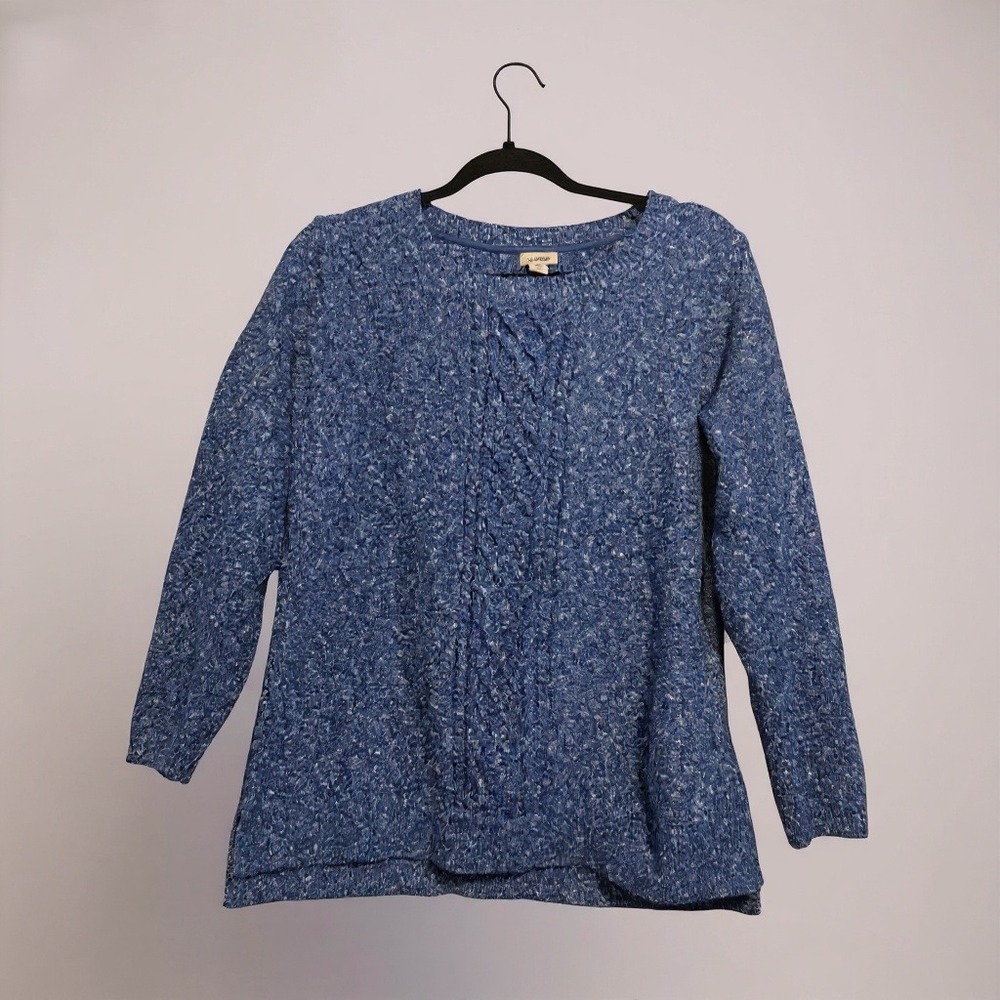 LLBean Womens Blue Marled Cable Knit Sweater‎ Long Sleeve Crew Neck Size L